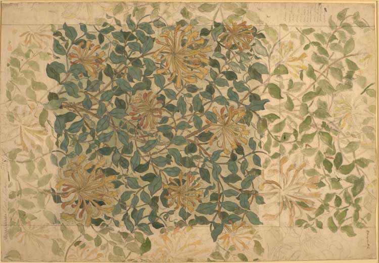 Design for Honeysuckle, c1883. Pencil and watercolour on paper, 99.6 x 68.6 cm. © William Morris Society, bequeathed by Helena Stephenson, 1970.