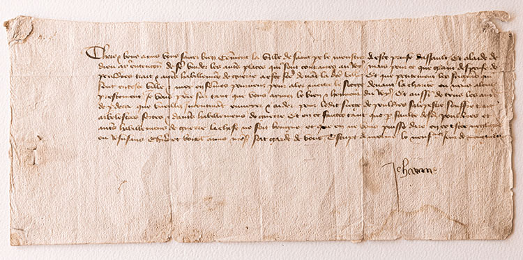 Letter of Joan of Arc to the citizens of Riom, 9 November 1429. Letter signed by Joan of Arc. © Town of Riom, Municipal Archives, AA.