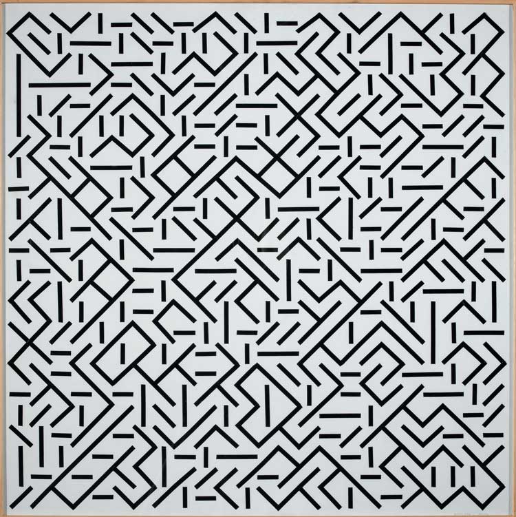 Vera Molnár. Quatre Éléments Distribués au Hasard, 1959. 75 x 75 cm. Collection Pompidou Centre, Paris. © Adagp, Paris, 2024. Photo: Georges Meguerditchian - Centre Pompidou, MNAM-CCI/Dist. RMN-GP.