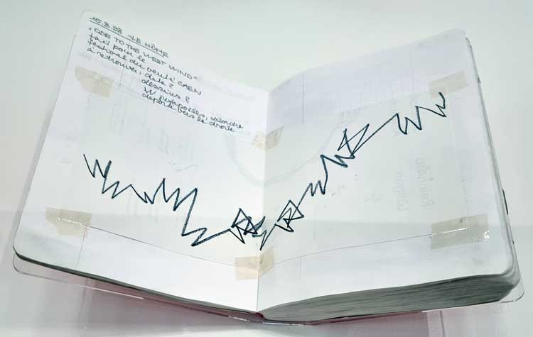Vera Molnár. Diary page. Installation view, Vera Molnár: Speak to the Eye, Pompidou Centre, Paris, 2024. Photo: Juliet Rix.
