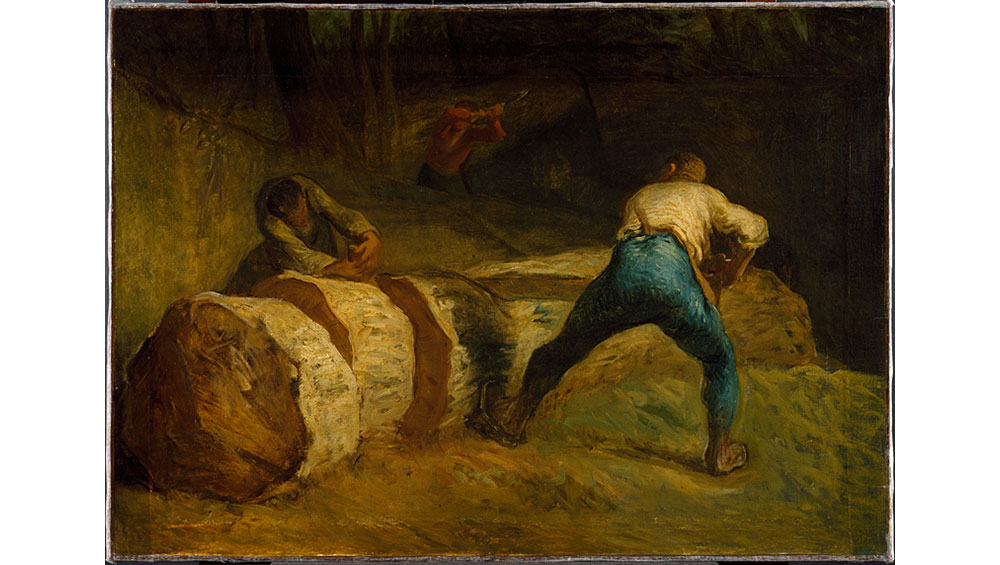 Jean-François Millet, The Wood Sawyers, 1850-52. Oil on canvas, 57 x 81 cm. Victoria and Albert Museum, London. Bequeathed by Constantine Alexander Ionides (CAI.47). © V&A Images / Victoria and Albert Museum, London.