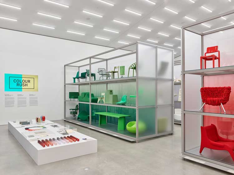 Installation view, Colour Rush! Installation by Sabine Marcelis, Vitra Schaudepot. © Vitra Design Museum. Photo: Mark Niedermann. © VG Bild-Kunst, Bonn 2022.