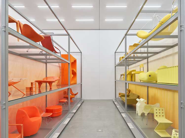 Installation view, Colour Rush! Installation by Sabine Marcelis, Vitra Schaudepot. © Vitra Design Museum. Photo: Mark Niedermann. © VG Bild-Kunst, Bonn 2022.