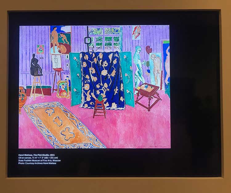 Screenshot of The Pink Studio, 1911. Oil on canvas, 181 x 221cm. State Pushkin Museum of Fine Arts, Moskau. Photo Courtesy Archives Henri Matisse. Installation view photo: Marie Pohl.