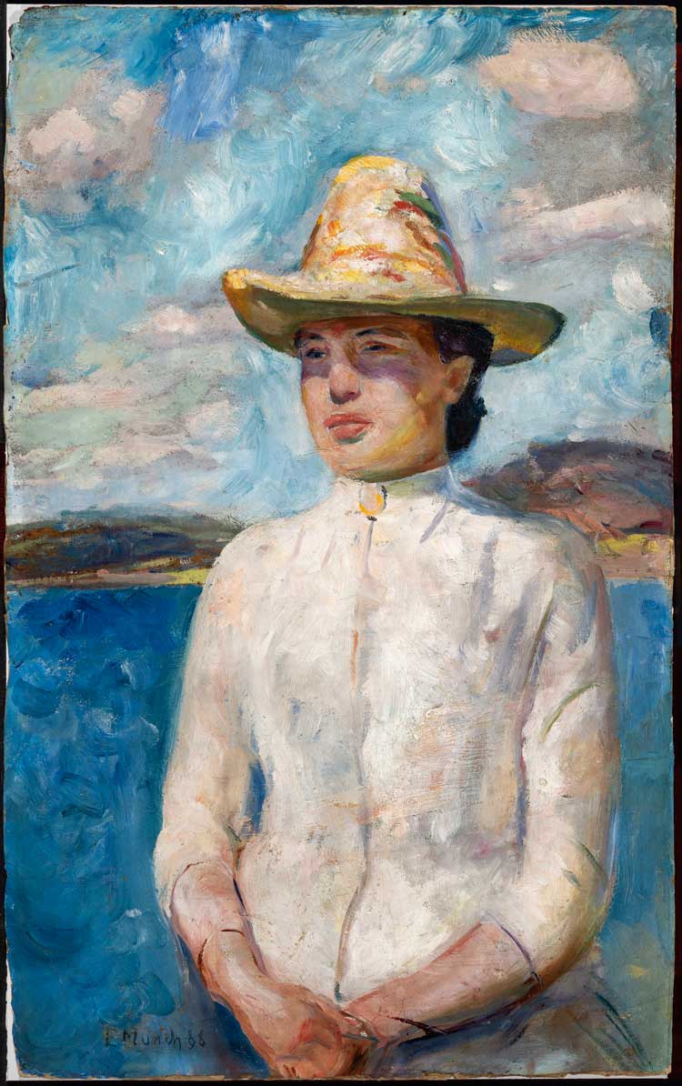 Edvard Munch. Inger in Sunshine, 1888. Oil on unprimed cardboard, 73 x 46 cm. KODE Bergen Art Museum, The Rasmus Meyer Collection.