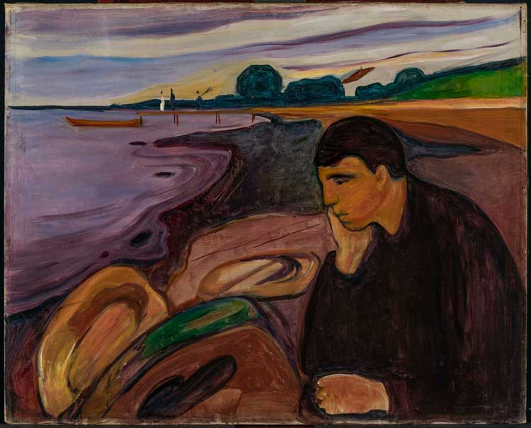 Edvard Munch. Melancholy, 1894-96. Oil on canvas, 80 x 100.5 cm. KODE Bergen Art Museum, The Rasmus Meyer Collection.