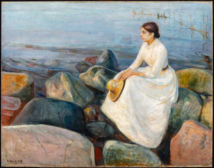 Edvard Munch. Summer Night. Inger on the Beach, 1889. Oil on canvas, 126.4 x 161.7 cm. KODE Bergen Art Museum, The Rasmus Meyer Collection.
