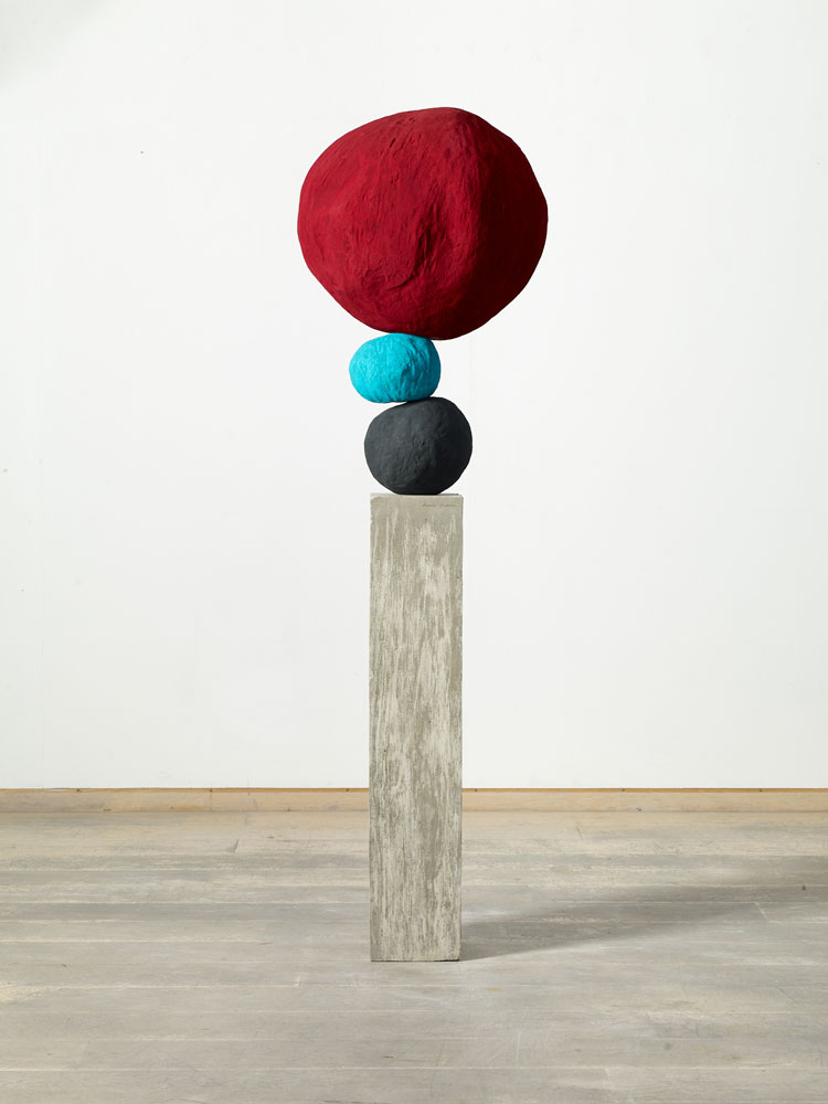 Annie Morris, Stack 3, Cadmium Red, 2020. Foam core, pigment, concrete, steel, sand and plaster. Photo © Stephen White & Co.
