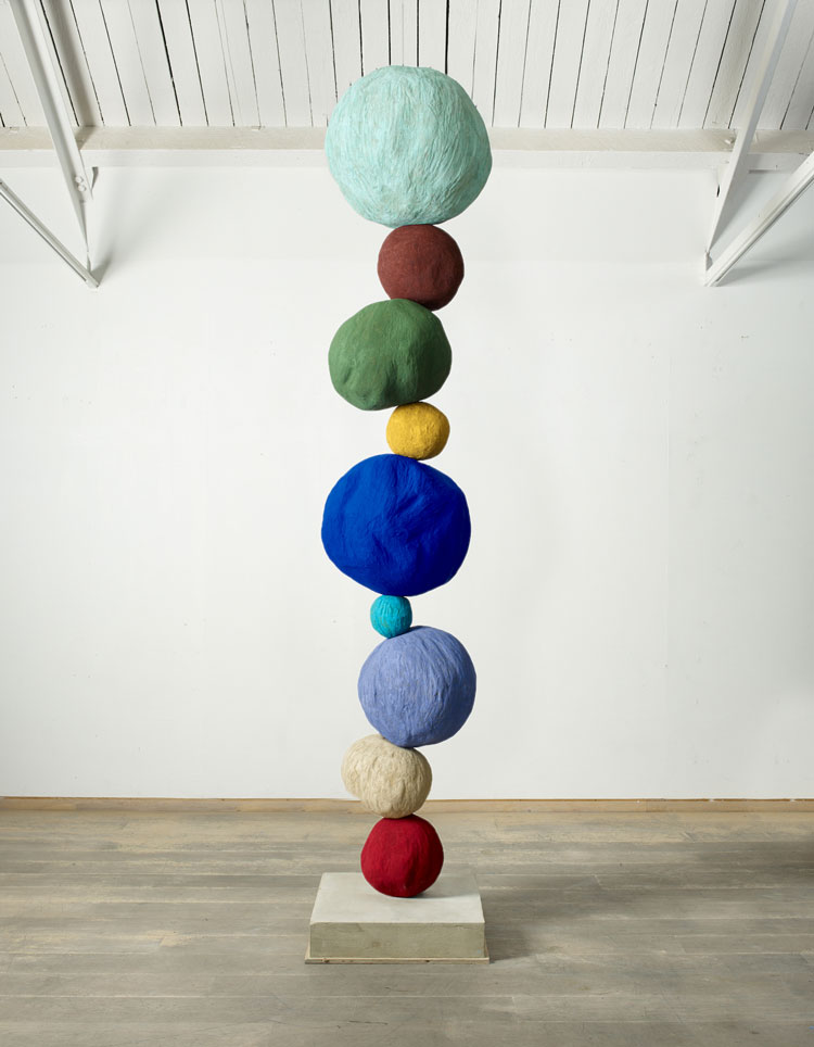 Annie Morris, Stack 9, Copper Blue, 2020. Foam core, pigment, concrete, steel, sand and plaster. Photo © Stephen White & Co.