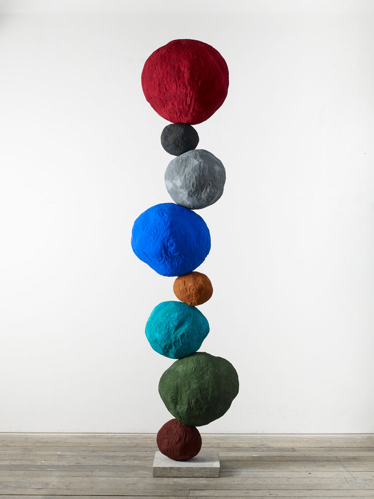 Annie Morris, Stack 8, Cadmium Red, 2021. Foam core, pigment, concrete, steel, sand and plaster. Photo © Stephen White & Co.