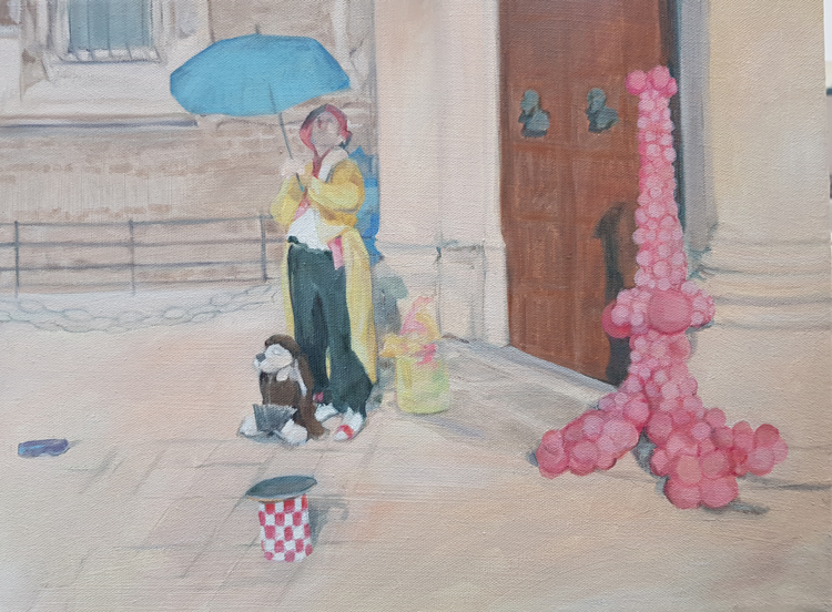 Kate Mieczkowska, Performance, 2019. Oil on canvas 30 x 40 cm. © the artist.