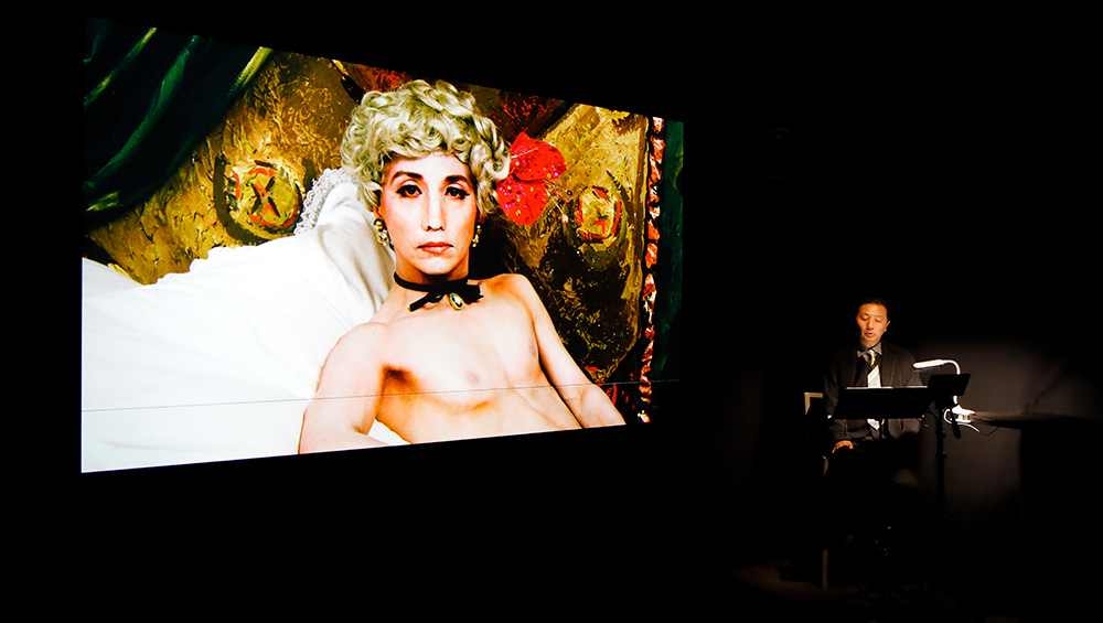 Yasumasa Morimura performing over film screening, Ego Obscura, Tokyo 2020, Hara Museum of Contemporary Art, Shinagawa-ku.