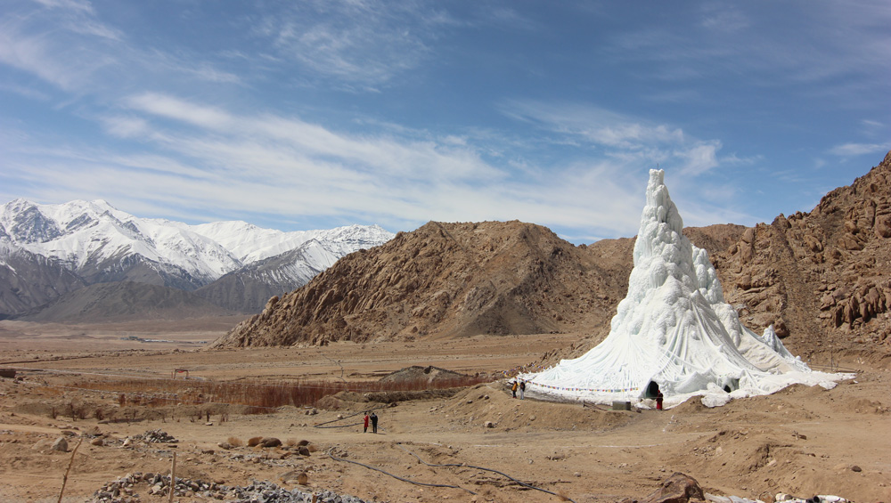Students' Educational and Cultural Movement of Ladakh (SECMOL) with Sonam Dorje and Simant Verma, Ice Stupa. 2013-14. Photo: Lobzang Dadul. Courtesy SECMOL.