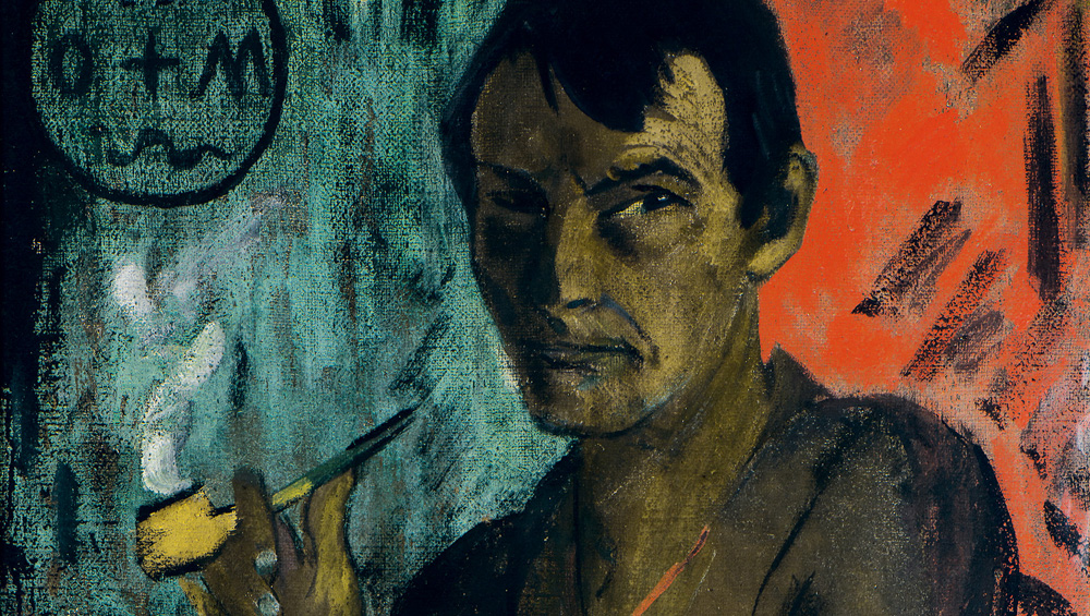 Otto Mueller. Self Portrait with Pentagram, around 1924. Distemper on hessian, 120 x 75.5 cm. Von der Heydt-Museum Wuppertal. © Von der Heydt-Museum Wuppertal. Photo: Antje Zeis-Loi, Medienzentrum Wuppertal.