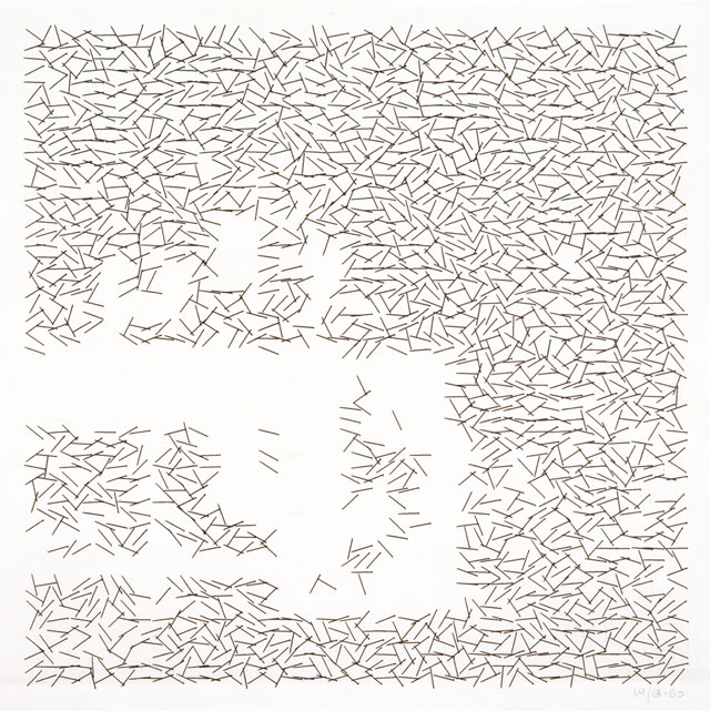 Vera Molnár. Interruptions, 1968/69. Plotter drawing, ink on paper, 28 x 28 cm. © Vera Molnár.