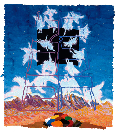 Victor Majzner. Vayeitzei, 2008. Watercolour, 65 cm x 90 cm. Copyright: © Victor Majzner 2008.
