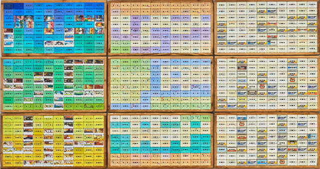 Maha Malluh. Food for Thought 11000, 2013. Cassete tapes in nine baking trays, each size 57 x 107 x 6 cm. Trade Routes exhibition
courtesy of Hauser & Wirth and Selma Feriani Gallery, London.