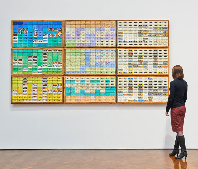 Maha Malluh. Food for Thought 11000, 2013. Cassete tapes in nine baking trays, each size 57 x 107 x 6 cm. Trade Routes exhibition
courtesy of Hauser & Wirth and Selma Feriani Gallery, London.