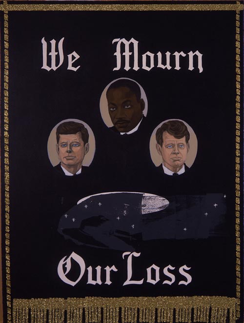 Kerry James Marshall. We Mourn Our Loss 1, 1997. Acrylic and glitter on MDF panel. Courtesy John and Sharon Hoffman.