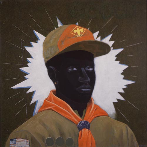 Kerry James Marshall. Scout (Boy), 1995. Acrylic and mixed media on canvas mounted on board. Collection Museum of Contemporary Art, Chicago, Partial and promised gift from the Lewis and Susan Manilow. Collection of Chicago Artists. Courtesy Jack Shainman Gallery, New York.