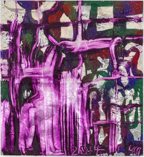 Chris Martin. Untitled, 2014. Acrylic and glitter on canvas, 64 x 59 in (162.6 x 149.9 cm). (ak#10738). Courtesy of Anton Kern Gallery, New York.
