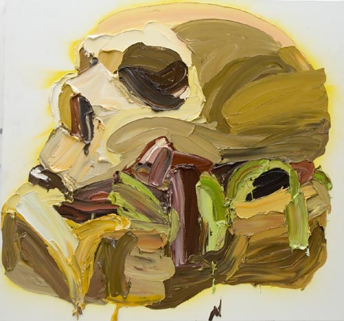 Ben Quilty. Skull-Burger 2, 2006. Oil and aerosol on linen 150.0 x 160.0 cm. Image courtesy of the Jan Murphy Gallery.