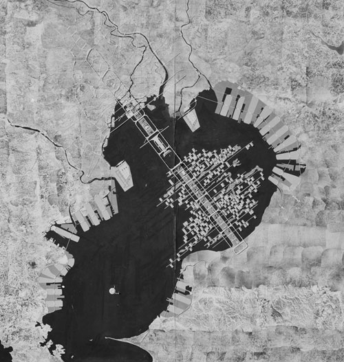 Tange Kenzo and his reserch lab in Tokyo University. A Plan for Tokyo, 1960-1961. Photo: Kawasumi Akio. Courtesy: Tange Associates.
