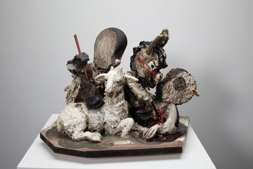 Cathie Pilkington. Help is on its way, 2010. Wood, plaster, clay, fabric, paint, 40 x 55 x 38 cm. © the artist and Space Station Sixty-Five. Photo: Graham Challifour.