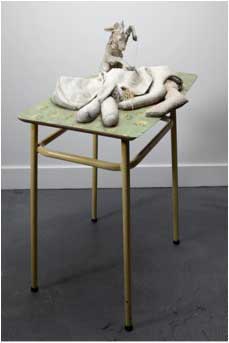Cathie Pilkington. Mother, 2010. Wood, blanket, straw, clay, lino, steel, paint, 110 x 80 x 50 cm. © the artist and Space Station Sixty-Five. Photo: Graham Challifour.