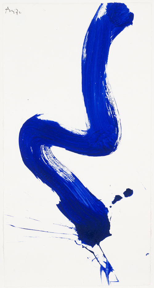 Robert Motherwell. Blue Gesture Series No. 3, 1972. Acrylic on paper, 55.9 x 29.2 cm (22 x 11½ in). © Dedalus Foundation, Inc. / Licensed by VAGA, New York, NY.