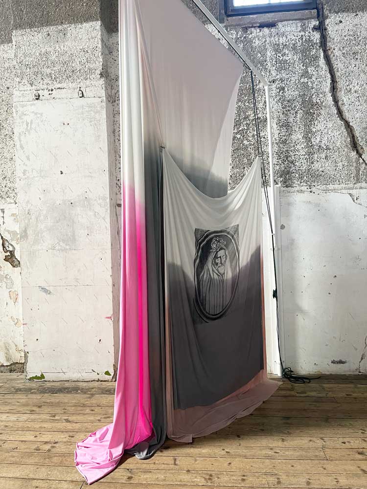 Isabel Nolan, Hungry & Thirsty. Sorry and Angry. A flag for John Donne, 2015, installation view, Southwark Park Galleries. Photo: Veronica Simpson.