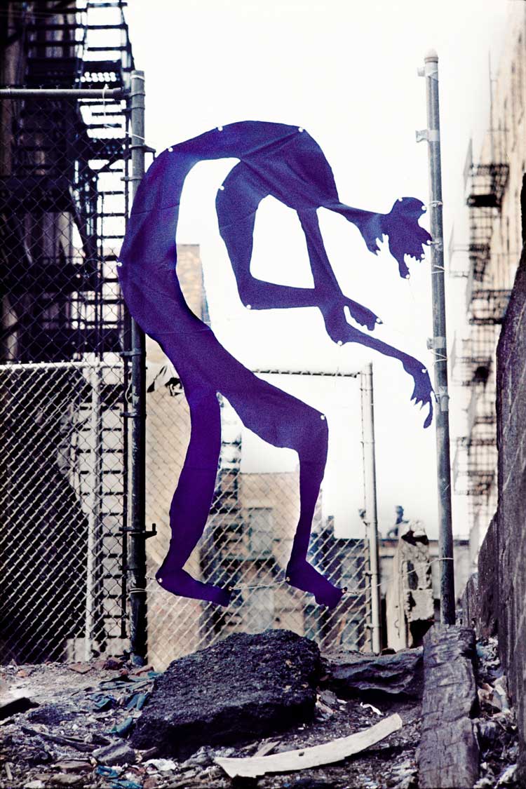 Senga Nengudi, Down (Purple), 1972. C-print, 105.4 x 70.8 x 4.8 cm. Courtesy of Sprüth Magers and Thomas Erben Gallery, New York. Photo: Doug Harris.