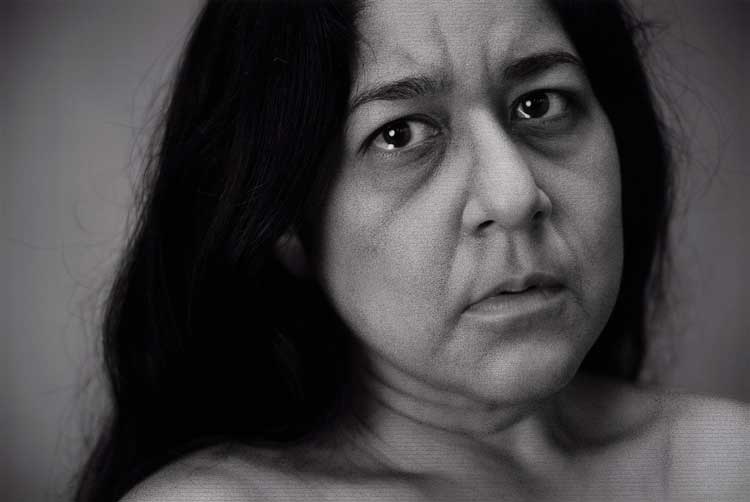 Shirin Neshat. Marry, from The Fury series, 2023. Digital c-print and ink, 48 x 72 in (121.9 x 182.9 cm). © Shirin Neshat. Courtesy of the artist and Gladstone Gallery.