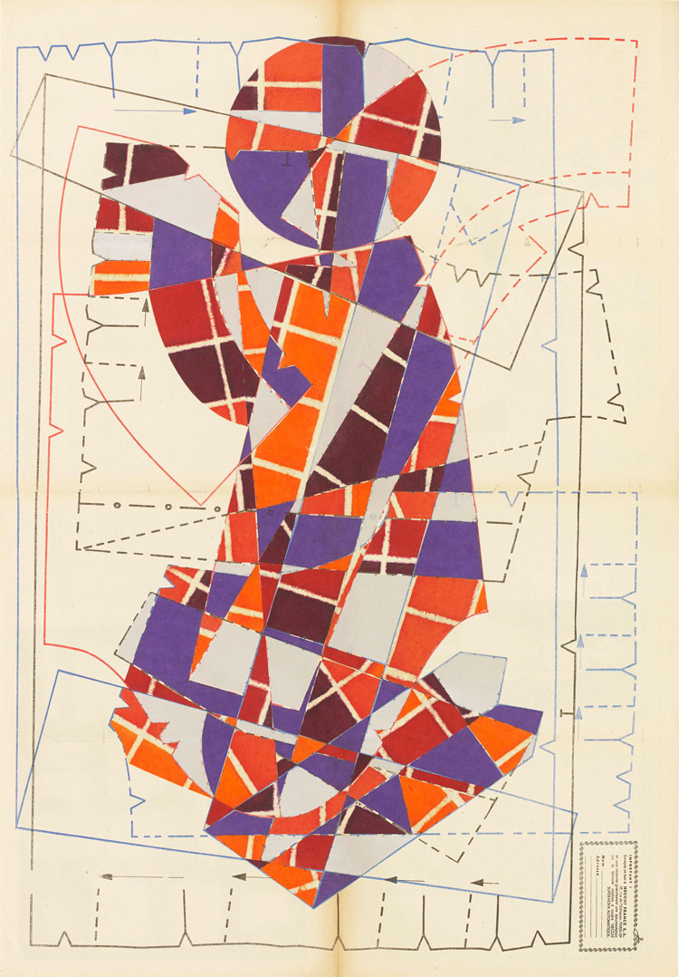 Hormazd Narielwalla. The Prayer, 2020. Paper collage on sewing pattern, 77 x 55.5 cm. Copyright Hormazd Narielwalla, courtesy of Emma Hill Eagle Gallery.