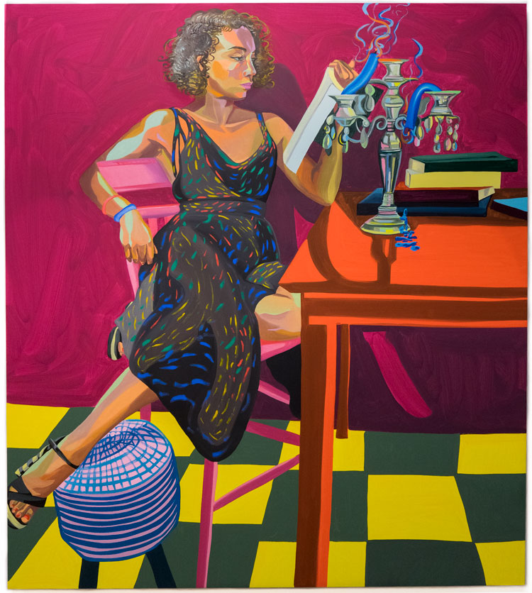 Aliza Nisenbaum. Jenna, Friday Night in Brooklyn, 2019. Oil on canvas, 64 x 57 in
(162.6 x 144.8 cm). Courtesy the artist and Anton Kern Gallery, New York / © Aliza Nisenbaum.
