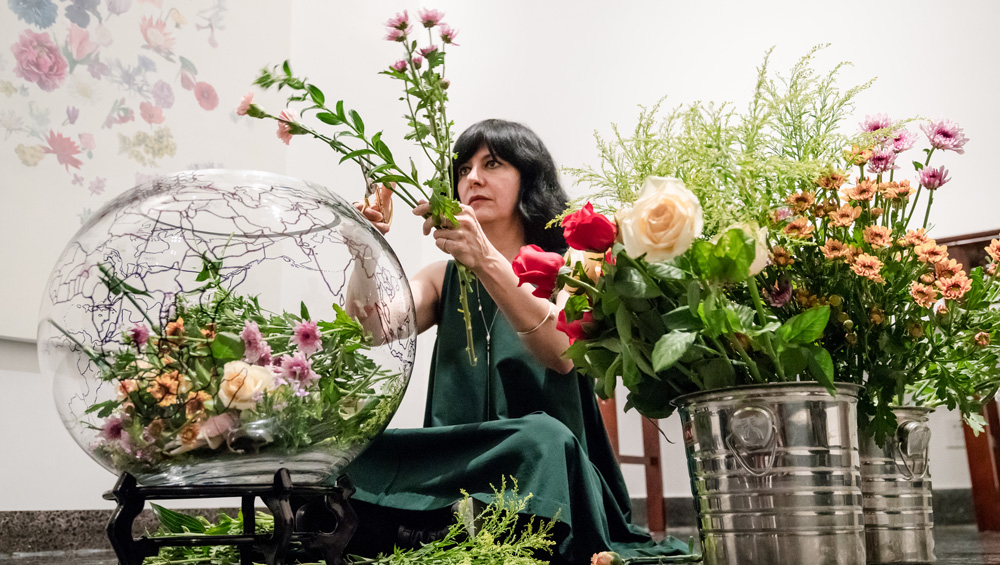 Maryam Najd at the opening of Botanic: National Amalgamation Project, Arthur M Sackler Museum of Art and Archaeology at Peking University, 2019. Photo: Arthur M. Sackler Museum.