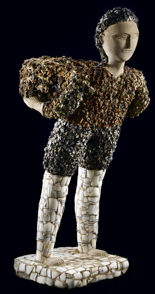 Nek Chand (b. 1924). Boy fetching Flower Pot, c. 1984. Concrete over metal armature with mixed media 47 x 24 x 20 in. Collection American Folk Art Museum, New York. Gift of The National Children's Museum in honor of Gerard C. Wertkin 2004.25.22. Photo by Gavin Ashworth
