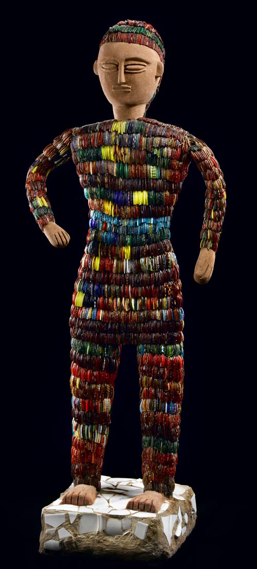 Nek Chand (b. 1924), Bangle Boy, c. 1984. Concrete over metal armature with mixed media 43 x 17 x 12 in. Collection American Folk Art Museum, New York Gift of The National Children's Museum in honor of Gerard C. Wertkin 2004.25.25. Photo by Gavin Ashworth.