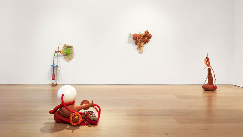 Maria Nepomuceno. Untitled, 2016. Ropes, beads, ceramic and braided straw, 200 x 100 x 90 cm (78 3/4 x 39 3/8 x 35 3/8 in). Courtesy the Artist and Victoria Miro, London. © Maria Nepomuceno.