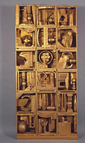 Louise Nevelson, Royal Tide I, 1960, painted wood, 86 x 40 x 8 inches. Collection of Peter and Beverly Lipman. © Estate of Louise Nevelson / Artists Rights Society (ARS), New York. Photo by Sheldan C. Collins.