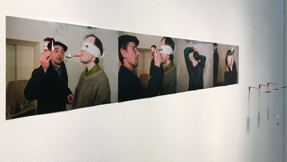 Alphabet of Art. 4th St. Petersburg International Biennial Spatia Nova. Arts Square, St. Petersburg, 4 October 1996. Participants: Vladimir Kozin, Igor Panin, Sergei Spirikhin, Vadim Fliagin. Installation view at MMoMA © Mikhail Grigoriev.
