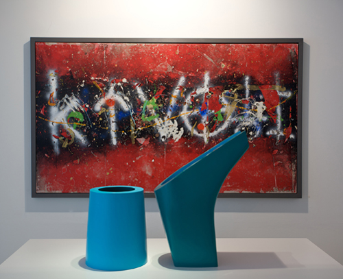 Nicholas Rena. Genesseret. Ceramic. Displayed with painting by Matthew Smith. Photograph: Phil Sayer.
