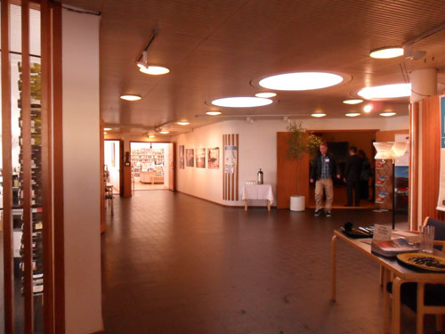 Alvar Aalto. Nordic House (for Nordic Council), Reykjavik, 1963-68. Entrance Lobby with conical rooflight design first used by Aalto at Viipuri Library, Viipuri, Finland (now Vyborg, Russia), l933.