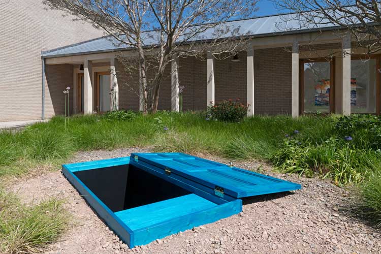 Angel Otero. Dreams and Salt, 2025/2026. Wood and metal, 10 x 168 x 210 cm (3 7/8 x 66 1/8 x 82 5/8 in). 
Installation view, Agua Salada, Hauser & Wirth Somerset, 2026. © Angel Otero. Photo: Ken Adlard. Courtesy Angel Otero and Hauser & Wirth.