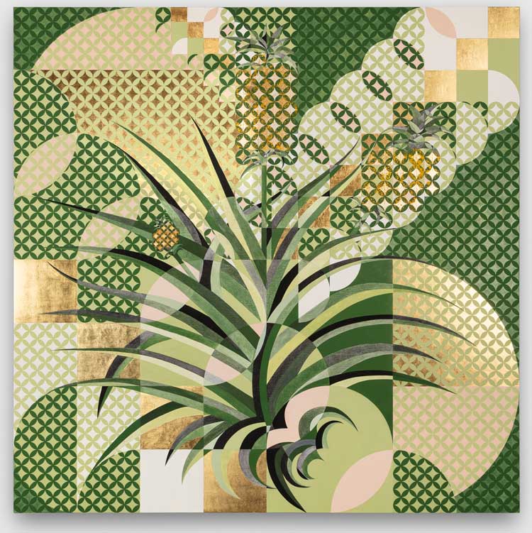 Gabriel Orozco. Pineapple, 2022. Tempera and gold leaf on linen canvas, 200 x 200 cm (78 3/4 x 78 3/4 in). © Gabriel Orozco. Photo © White Cube (Gerardo Landa Rojano).