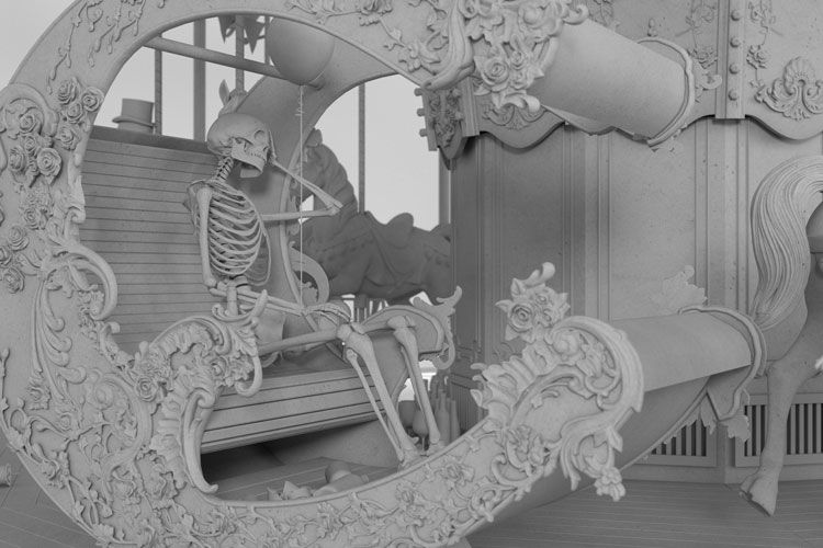 Hans Op de Beeck, Danse Macabre, 2021. Sculptural installation: steel, aluminium, wood, polyester, polyamide, polyurethane, PVC coated nylon, plaster, coating, 950 x 650 x 950 cm. Photo: Studio Hans Op de Beeck, 2021.