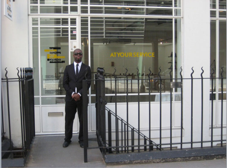 Harold Offeh. Services Rendered Doorman, Performance at David Roberts Art Foundation, 2009.