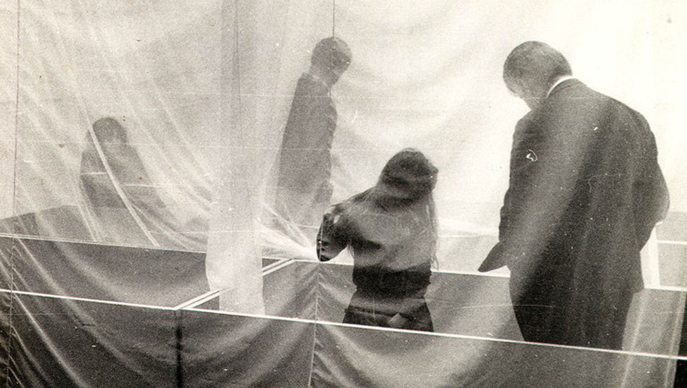 Hélio Oiticica (1937–1980), installation view of Eden (1969) at Whitechapel Gallery, London, 1969. Sand, crushed bricks, dry leaves, water, cushions, foam flakes, books, magazines, Dzpulp fiction, dz straw, matting, and incense, 68 ft. 10 3/4 in. × 49 ft. 2 1/2 in. × 11 ft. 5 3/4 in. (21 × 15 × 3.5 m). Collection of César and Claudio Oiticica. © César and Claudio Oiticica.