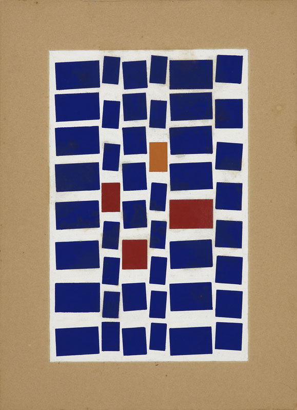 Hélio Oiticica, Metaesquema, Malekledrian, 1958. Gouache on cardboard, 9 3/4 × 6 1/4 in. (24.76 × 15.88 cm). The Ortiz Family. Photograph by Joseph Hu.