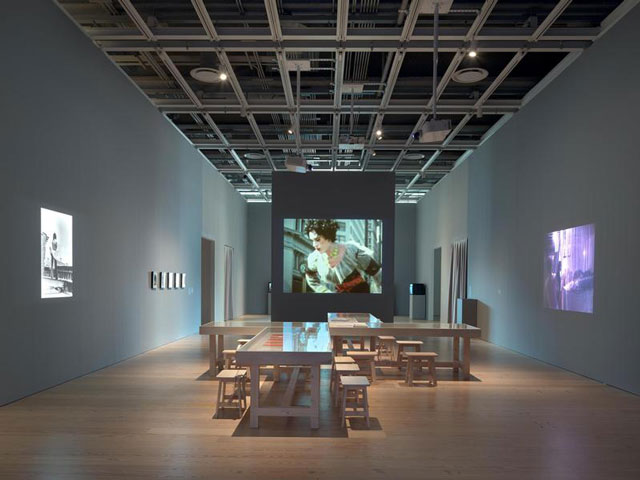Installation view of Hélio Oiticica: To Organise Delirium (Whitney Museum of American Art, New York, July 14–October 1, 2017). From left to right: Parangolés, 1972; Mario Montez during takes of Agripina E Roma-Manhattan, 1972; Mario Montez & Antonio Dias, Still of Agripina E Roma-Manhattan, 1972; During Takes of Agripina E Roma-Manhattan, Cristiny, Mario Montez, Antonio Dias, 1972; Mario Montez with Crisiny during takes of Agripina E Roma-Manhattan, 1972; Agrippina é Roma-Manhattan (Agrippina is Rome-Manhattan), 1972; Nests, 1969-74. Photograph by Ron Amstutz